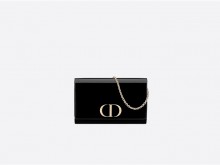 Dior迪奥 S2059OWPJ_M900 黑色漆皮牛皮革 30 MONTAIGNE 链条钱包
