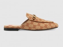 Gucci古驰 475094 米色/砖红色 Princetown系列 女士GG帆布拖鞋