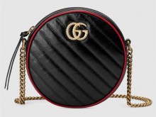 Gucci古驰 550154 黑红色 GG Marmont系列圆形迷你圆饼包