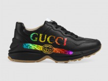 Gucci 553608 黑色 Rhyton系列 女士Gucci标识皮革运动鞋