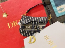 Dior马鞍包蓝色刺绣Oblique印花