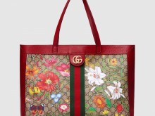 Gucci 547947 HWHAC 8722 红色 Ophidia系列 GG花卉中号购物袋