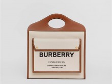 Burberry 80146181 自然色/麦芽棕 中号双色帆布拼皮革口袋包