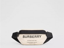 Burberry 80146411 自然色/黑色 Horseferry印花 中号棉质帆布腰包