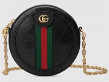 Gucci古驰 550618 黑色 Ophidia系列皮革迷你圆饼包