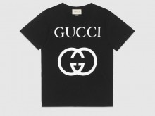 Gucci 493117 黑色 饰互扣式双G 超大造型T恤