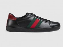 Gucci 386750 黑色 Ace系列 男士皮革运动鞋
