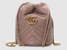 Gucci古驰 575163 灰粉色 GG Marmont系列迷你水桶包