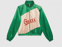 Gucci 618900 绿色/象牙白色 饰Gucci字样人造丝棉混纺 夹克