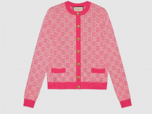 Gucci 629452 紫红色/象牙白色 GG羊毛混纺珠地棉 开衫