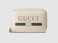 Gucci古驰 496319 白色 Gucci标识印花皮革卡片夹