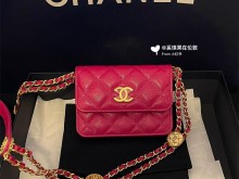 Chanel 22 金币 链条 卡包 玫红色