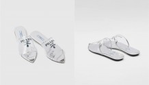 Prada 人造玻璃高跟凉鞋，鞋头三角 Logo 超可爱！