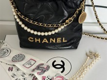 Chanel ｜香奈儿23S珍珠链条黑金22mini